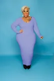 Plus Size Women Sexy Solid V-Neck Dress