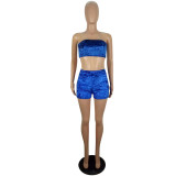 Women's Spring And Summer Style Slim-Fitting Strapless Velvet Crop Top Shorts Two-Piece Set