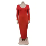 Plus Size Women Sexy Solid V-Neck Dress