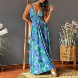 Spring And Summer Fashionable Women's Strap V-Neck Printed Chic Elegant A-Line Dress