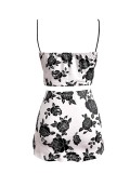 Women Lace Printed Suspender Top and Mini Skirt Two-piece Set