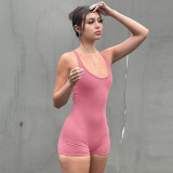 Women Summer Solid Lace Backless Sports Yoga Jumpsuit