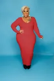 Plus Size Women Sexy Solid V-Neck Dress