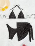 Women Shiny Lace-Up Swimsuit Three-Piece