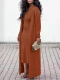 Women's Solid Color Ribbed Coat Slim V-Neck Dress Two-Piece Set