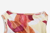 Women Elegant Printed Off Shoulder Slit Belt Dress