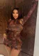 Fashion Printed Retro Long Sleeve Round Neck Hollow Lace-Up Bodycon Women's Dress