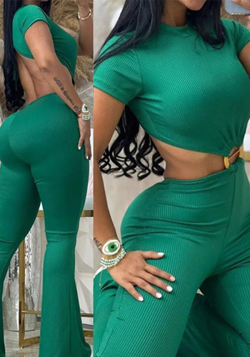 Spring Autumn Women's Sexy Round Neck Low Back Slim Butt Lift Solid Color Jumpsuit Sportswear