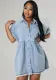 Women Casual Turndown Collar Short Sleeve Denim Shirt Dress