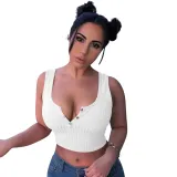 Women's Summer Casual Ribbed Tops Sexy Solid Color  Buttoned Vest