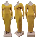 Plus Size Women Sexy Solid V-Neck Dress