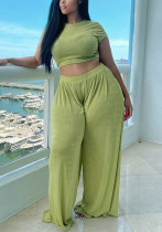 Stylish And Comfortable Casual Plus Size Solid Color Summer Two-Piece Pants Set