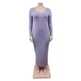 Plus Size Women Sexy Solid V-Neck Dress