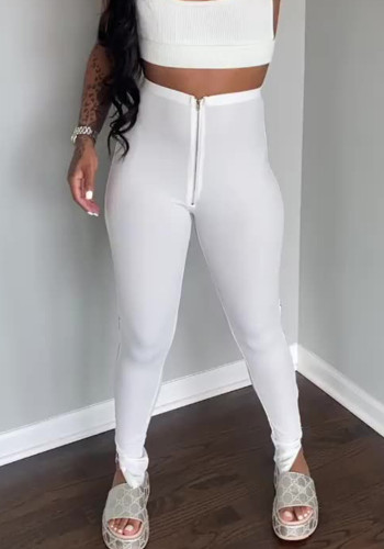 Women's Fashion Solid Color Tight Fitting Zip High Waist Casual Micro Slit Bell Bottom Sweatpants
