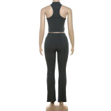 Spring Sexy Crop Slim Fit Tank Top High Waist Hollow Tight Fitting Pants Casual Two Piece Set