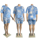 Plus Size Women's Casual Tie Dye Printed Two Piece Shorts Set