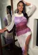 Women's Sexy Off Shoulder Long-Sleeved Contrasting Knitting High-Slit Long Dress