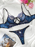 Women contrasting color lace hollow Sexy Lingerie two-piece set