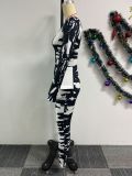 Sexy Printed Slim Fit Stretch Ribbed Two-Piece Pants Set