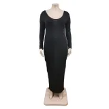 Plus Size Women Sexy Solid V-Neck Dress