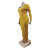Plus Size Women Sexy Solid V-Neck Dress