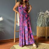 Spring And Summer Fashionable Women's Strap V-Neck Printed Chic Elegant A-Line Dress