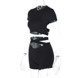 Women spring Backless short-sleeved T-shirt and shorts two-piece set