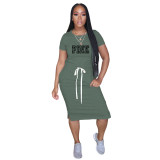 Women Short Sleeve Solid Print Dress