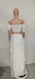 Stylish Off Shoulder Ruffled Two Piece Skirt Set