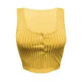 Women's Summer Casual Ribbed Tops Sexy Solid Color  Buttoned Vest