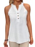 Women Lace Sleeveless Stand Collar Solid Shirt
