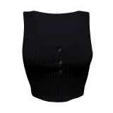 Women's Summer Casual Ribbed Tops Sexy Solid Color  Buttoned Vest