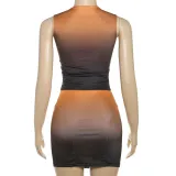 Summer Women's Fashionable Pu Vest High Waist Contrast Color Bodycon Skirt Two Piece Set