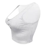 Women's Summer Casual Ribbed Tops Sexy Solid Color  Buttoned Vest