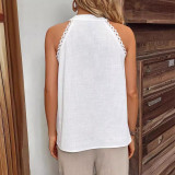Women Lace Sleeveless Stand Collar Solid Shirt