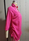 Women's Solid Color Drawstring Shirt Dress