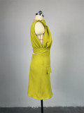 Women summer V-neck high waist Strap Dress