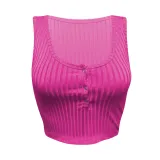 Women's Summer Casual Ribbed Tops Sexy Solid Color  Buttoned Vest
