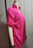 Women's Solid Color Drawstring Shirt Dress