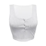 Women's Summer Casual Ribbed Tops Sexy Solid Color  Buttoned Vest