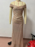 Women Sequin Off Shoulder Slit Dress