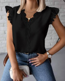 Summer Ruffled V-Neck Lace Patchwork Loose Shirt
