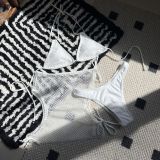Drawstring Mesh Three-Piece Bikini Swimsuit