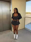 Women's Solid Color Shirt Vest Skirt Three-Piece Set