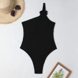 Solid Color One-Piece Flower One-Piece Swimsuit
