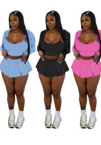 Women's Solid Color Shirt Vest Skirt Three-Piece Set