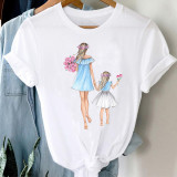 Spring And Summer Casual Loose Short-Sleeved Mother's Day Mom Printed T-Shirt Parent-Child Clothing