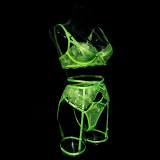 Women's Fluorescent Color Fashionable Embroidered Sexy Three Pieces Lingerie Set