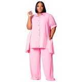 Plus Size Women Short Sleeve Top and Wide Leg Pants Two-piece Set