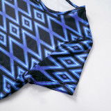 Women's Summer Argyle Print Round Neck Short Sleeve Top Shorts Casual Two Piece Set